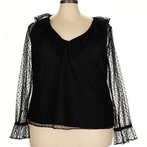 J Crew Black Sheer Sleeve Top